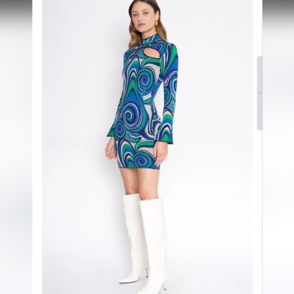 Psychedelic Swirl Dress in Blue and Green - Picture 2 of 12